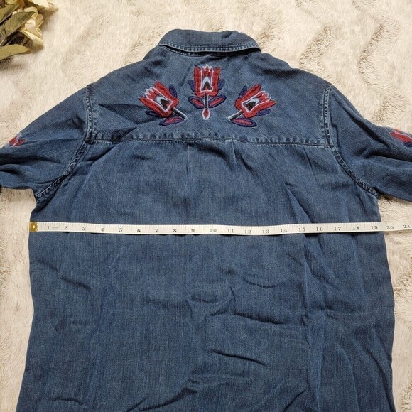 Rails Dark Denim Style Button Up Blouse Dress With Embroidered Stitch Blue XS - Picture 11 of 12